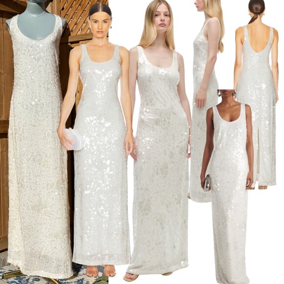 🆕 SIMKHAI 🧿 NWOT Bex Sequined Embellished Maxi Dress, Ivory - Sz US 10 - Picture 1 of 15